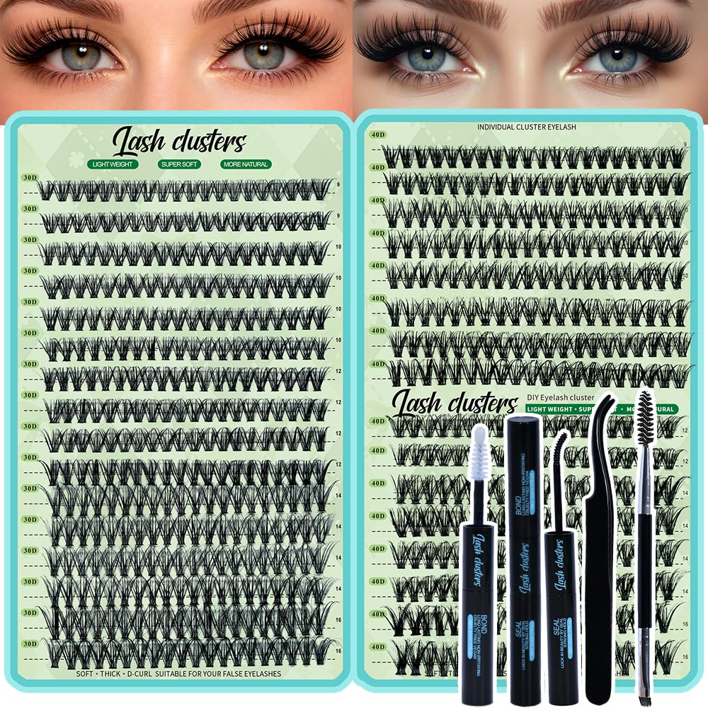 Lash Clusters Kit 30D+40D Natural Wispy Lashes Clusters Eyelash Extensions FebFeb
