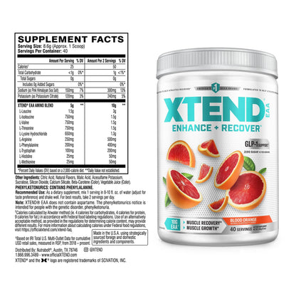 Xtend EAA + BCAA Powder for Muscle Recovery & Lean Muscle Growth, 9 Essential Amino Acids for Intra Workout or Post Workout Recovery, 10g EAAs Per 2 Servings Xtend