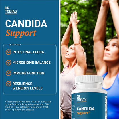 Dr. Tobias Candida Support, Gut Flora Balance Complex with Oregano, Caprylic Acid, Enzymes & Probiotics, Support Intestinal Detox Cleanse & Gut Health for Women & Men, 60 Capsules, 30 Servings