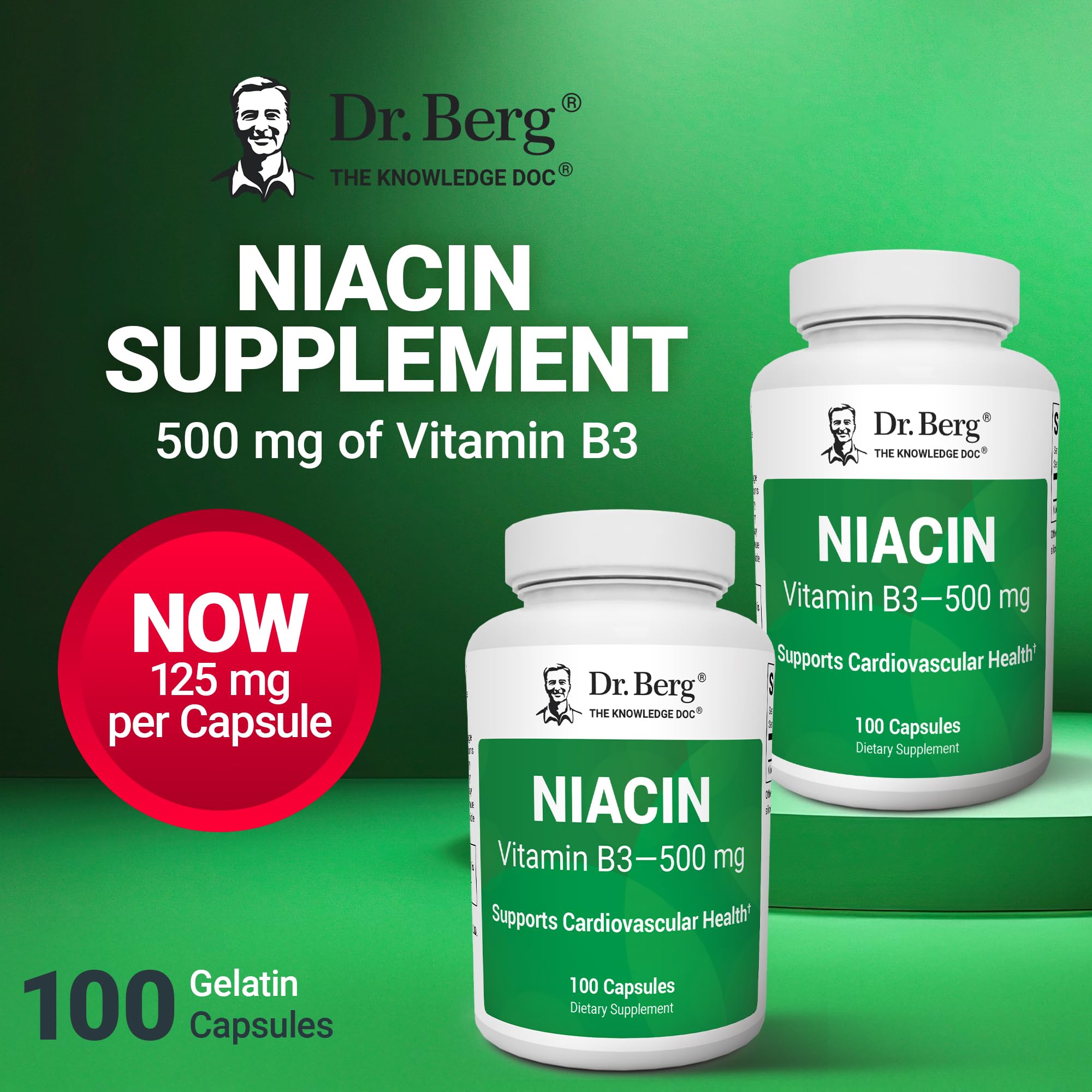 Dr. Berg Highly-Potent Niacin 500 mg – Now Only 125 mg per Capsule for Niacin Flush Tolerance Building – Gradually Increase to 500mg a Day – Vitamin B3 for Heart, Brain & Energy Support – 100 Capsules Dr. Berg Nutritionals buy australia supplements