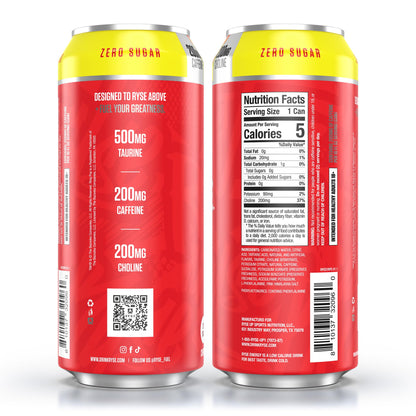 RYSE Fuel Energy Drink - Variety Pack - Sugar Free, Gluten Free & Vegan - 200mg Natural Caffeine, Taurine & Choline for Focus & Energy - No Artificial Colors - 16 fl oz Cans (12-Pack)