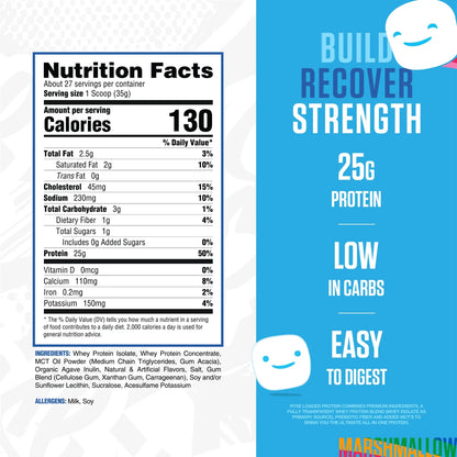 RYSE Loaded Protein Powder - Jet-Puffed Marshmallow - 25g Whey Protein Isolate & Concentrate with Prebiotic Fiber & MCTs - Low Carb, Low Sugar, Digestive-Friendly - 27 Servings / 2 lb Tub RYSE Up Supplements
