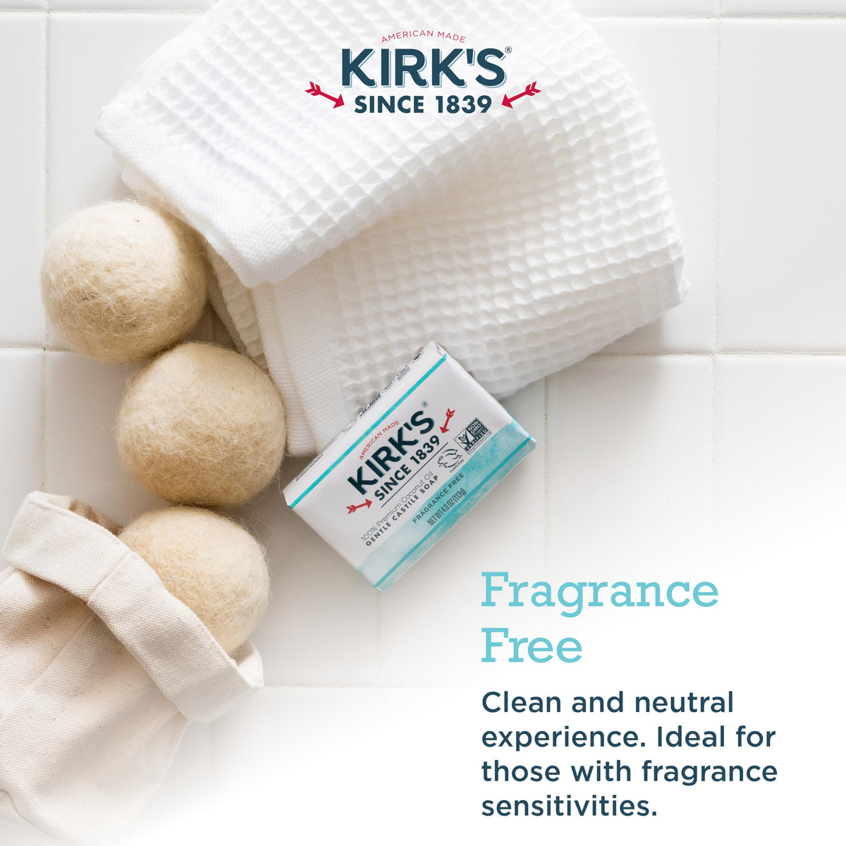Kirk's Fragrance Free Castile Bar Soap (Pack of 3) Kirk's