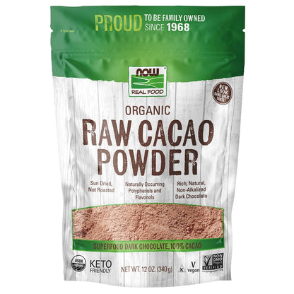 NOW Foods, Organic Raw Cacao Powder, with Polyphenols and Flavonols, Sun-Dried, Intensely Rich Flavor, 12-Ounce (Packaging May Vary) Gsupps Australia