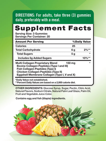 Nature's Truth Multi Collagen Gummies | Type I, II, III, V, X | 60 Count | Non-GMO & Gluten Free Complex Supplement | Mixed Fruit Flavor Nature's Truth
