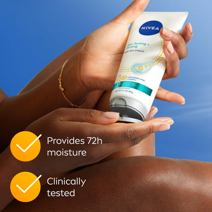 NIVEA Skin Firming & Toning Body Gel Cream with Q10, Hyaluronic Acid and Vitamin C, Clinically Tested Skin Firming & Toning Cream, 72-Hour Moisture, 6.7 Oz Tube NIVEA