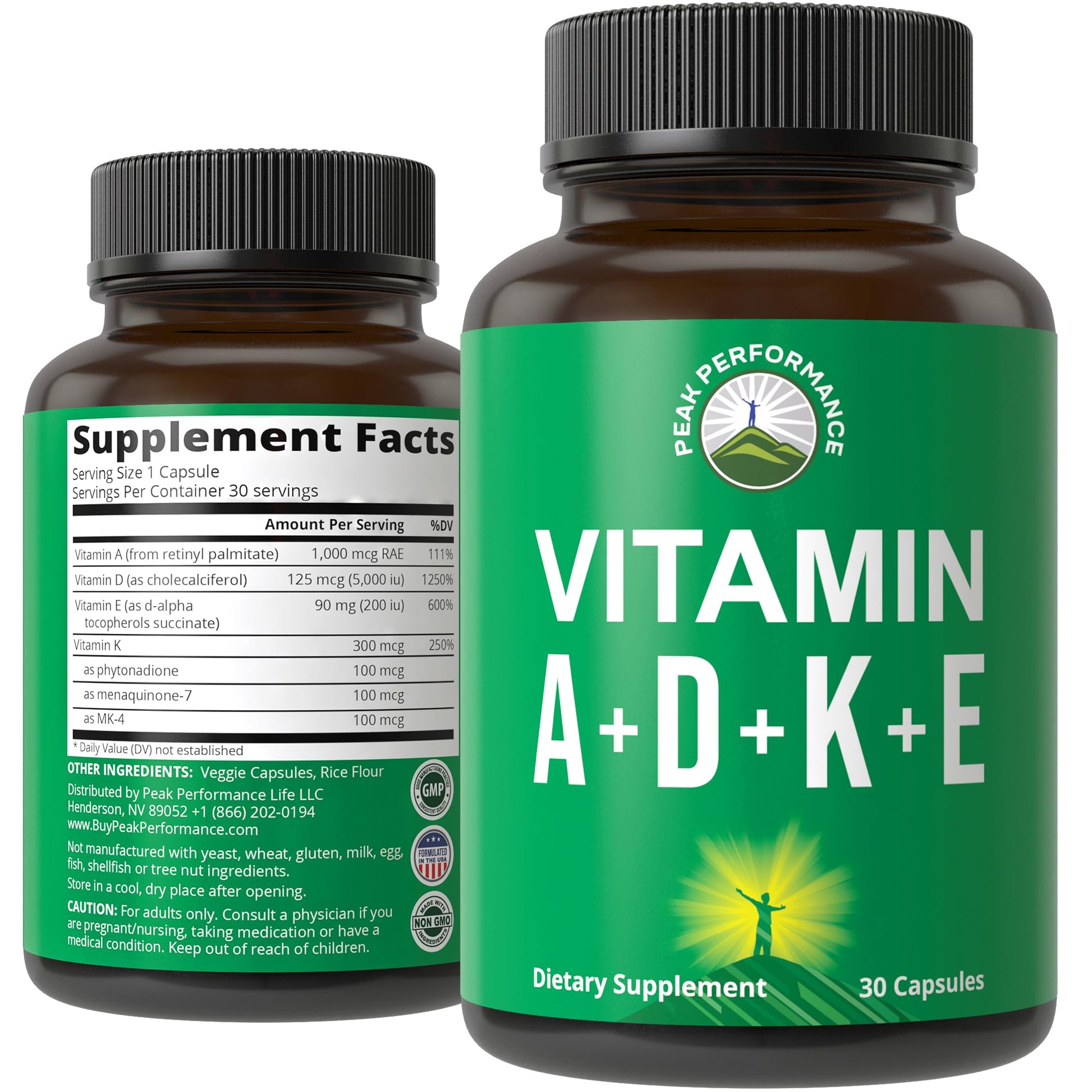Peak Performance Vitamins D 5,000 iu + A + K + E All in 1 Easy to Swallow Vegan Capsule. ADK Vitamin Supplement with E D3 K2. Essential Vitamins for Mood, Immune, Bone, Vision, Heart Peak Performance buy australia supplements