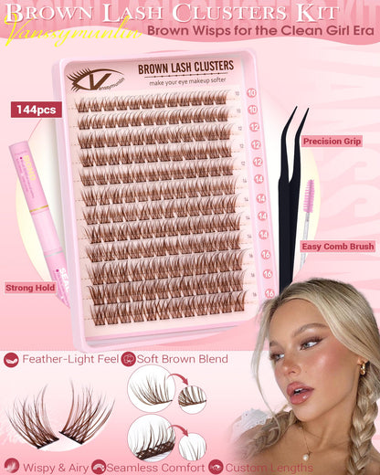 Natural Brown Lash Clusters Kit Wispy Eyelashes Clusters Kit Vanssymunlin