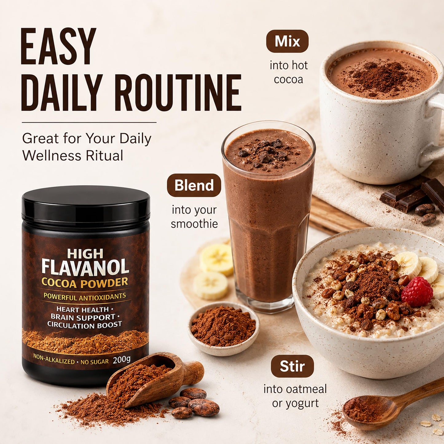 High Flavanol Cocoa Powder, Flavanol Rich Cocoa Powder– 1200mg Cocoa Flavanols – 10X More Flavanols – Supports Heart Health, Nitric Oxide & Energy NUEVIDA
