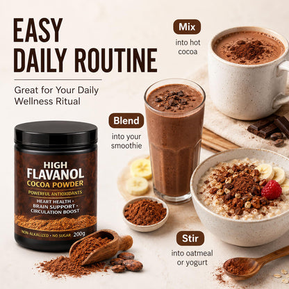 High Flavanol Cocoa Powder, Flavanol Rich Cocoa Powder– 1200mg Cocoa Flavanols – 10X More Flavanols – Supports Heart Health, Nitric Oxide & Energy NUEVIDA