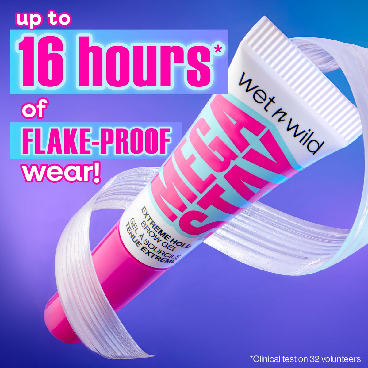 wet n wild Mega Stay Extreme Hold Brow Gel, Lightweight, Non-Sticky & Flake-Free Formula, Long-Lasting 16-Hour Wear, Sculpted & Laminated Brow Look, Easy Application, Cruelty-Free & Vegan - Clear wet n wild
