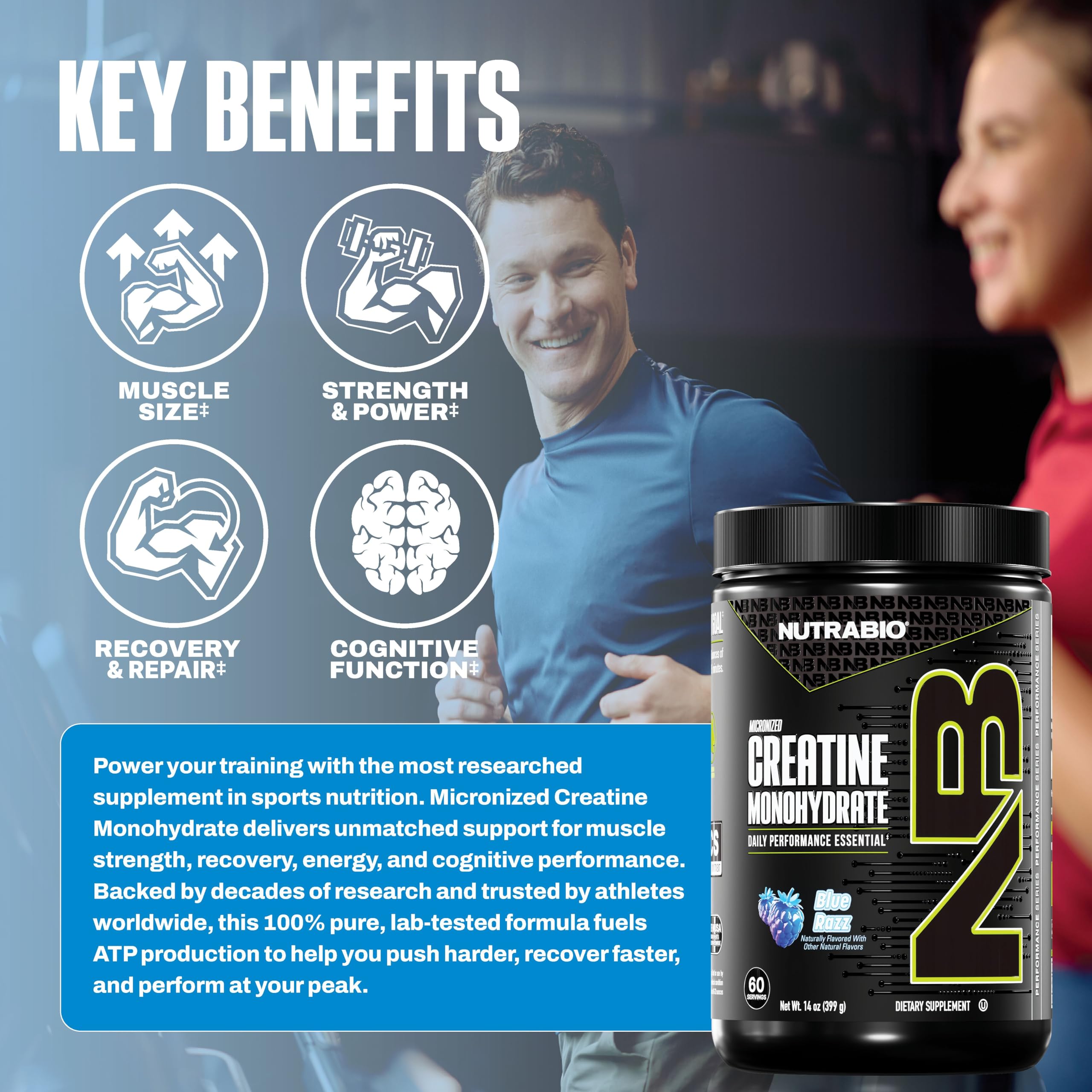 NutraBio Pure Micronized Creatine Monohydrate Powder Supplement, Blue Razz (300 g) - Supports Bulk Muscle Energy, Recovery, and Strength - HPLC Tested Creatine Powder Supplement for Men and Women NutraBio buy australia supplements