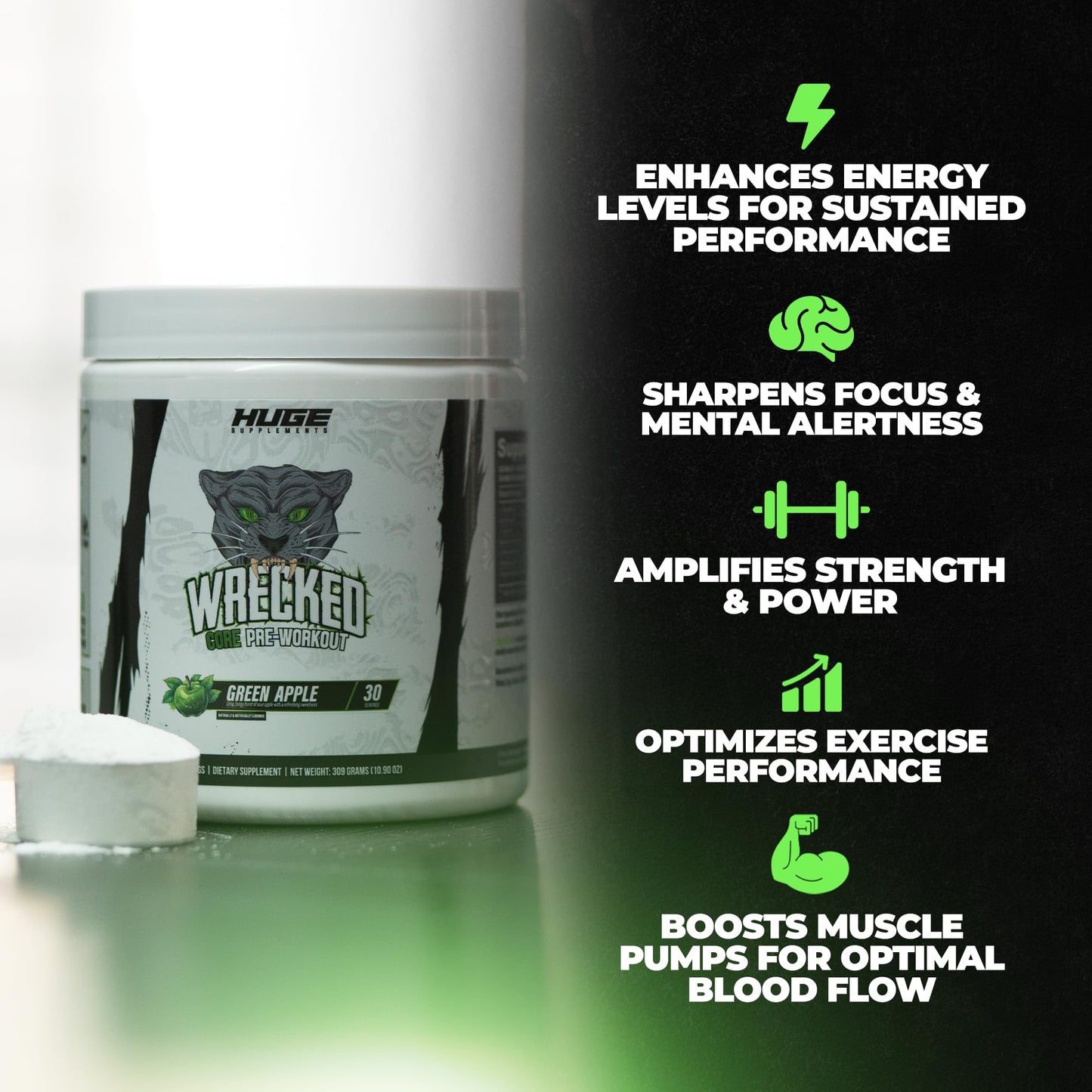 Wrecked Core - All-in-One Pre-Workout Supplement for Men & Women, Increase Energy, Focus & Pumps with L-Citrulline, Beta-Alanine, L-Tyrosine & More (30 Servings) - Blue Raspberry