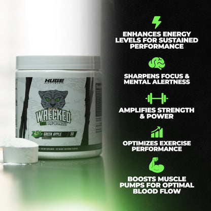 Wrecked Core - All-in-One Pre-Workout Supplement for Men & Women, Increase Energy, Focus & Pumps with L-Citrulline, Beta-Alanine, L-Tyrosine & More (30 Servings) - Blue Raspberry