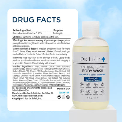 Dr. Lift Antibacterial Body Wash, Lemon, Spirulina, Vegan, 8 Fl Oz DR. LIFT
