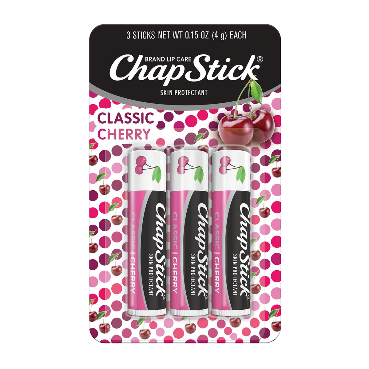 ChapStick Classic Skin Protectant Flavored Lip Balm Tube, Cherry Flavor, 0.15 Ounce (Pack of 3) ChapStick