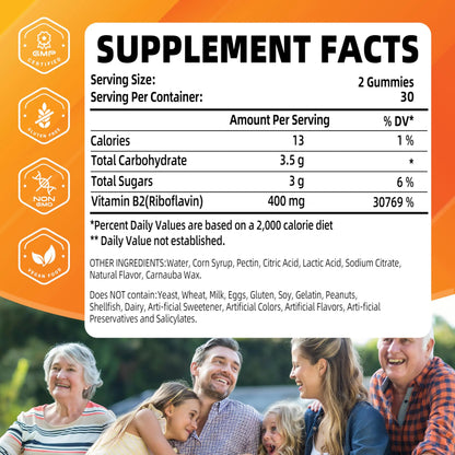 Joywiit Vitamin B2 Gummies | Riboflavin 400mg | B2 Vitamin 400mg Chewable for Adults and Kids, Migraine Relief & Energy and Nervous System Support Joywiit