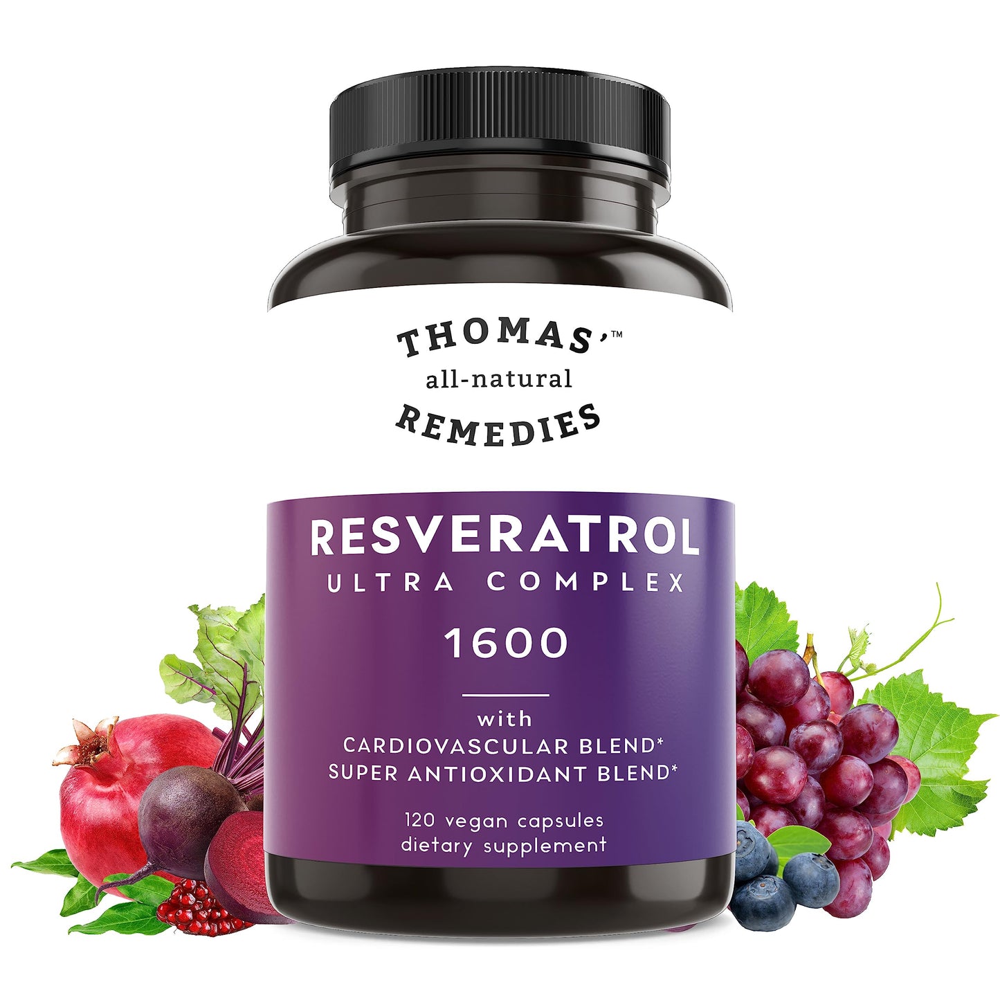 Thomas' all-natural Remedies Resveratrol 1600mg Organic Trans-Resveratrol Antioxidant Supplement with Organic Grape Seed Extract and Quercetin Thomas' all-natural Remedies