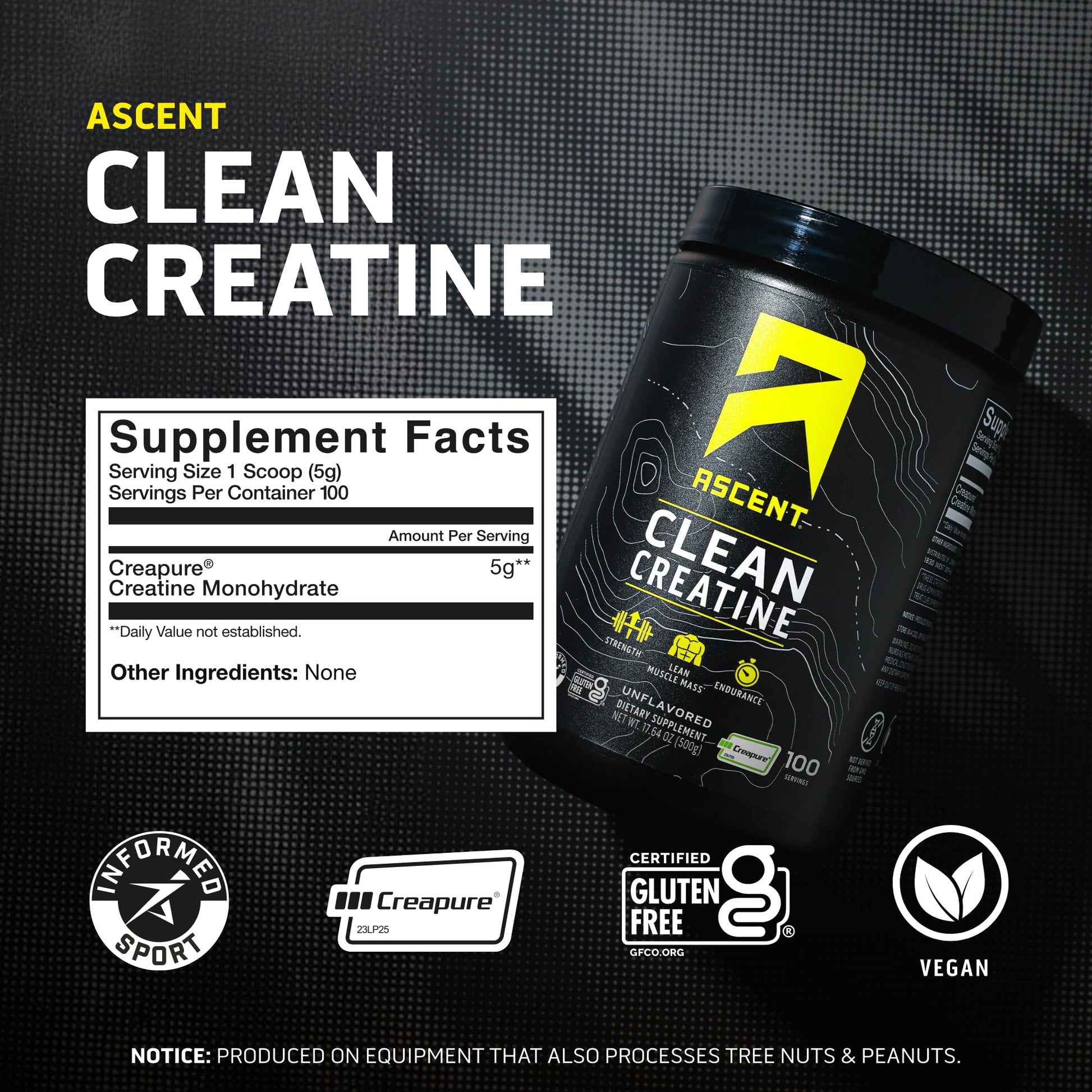 Ascent Clean Creatine Monohydrate Powder - 5G Per Serving, Creapure Creatine Supplement - Unflavored, 100 Servings Ascent buy australia supplements