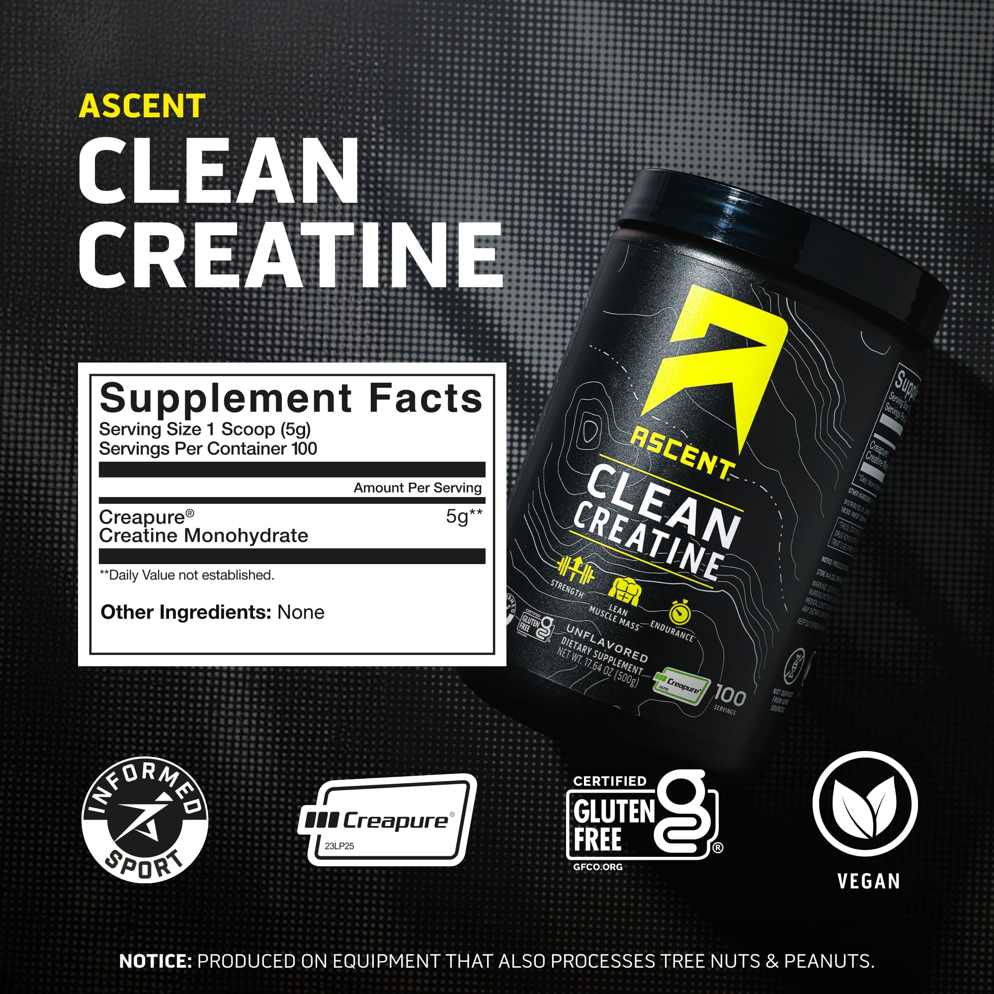 Ascent Clean Creatine Monohydrate Powder - 5G Per Serving, Creapure Creatine Supplement - Unflavored, 100 Servings Ascent buy australia supplements