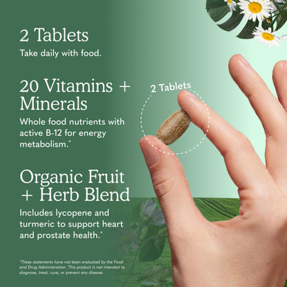 Garden of Life Organics Men's 40+ Multivitamin with Prostate Support, B12 & Vitamins – Vegan Daily Whole Food Multivitamin, Non-GMO, Certified Organic, 60 Tablets Gsupps Australia