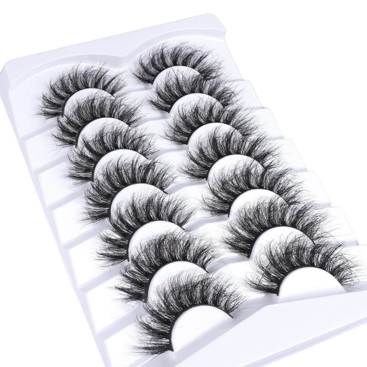 Mebver Lashes Eyelashes 8D Fluffy False Eyelashes Wispy Faux Mink Lashes Light Weight Fake Eyelashes Cat Eye Lashes 7 Pairs Pack, Black Mebver
