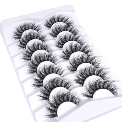 Mebver Lashes Eyelashes 8D Fluffy False Eyelashes Wispy Faux Mink Lashes Light Weight Fake Eyelashes Cat Eye Lashes 7 Pairs Pack, Black Mebver
