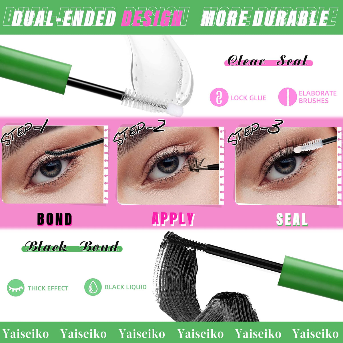 Yaiseiko Lash Clusters Kit 100D+200D Thick Volume Eyelash Clusters Kit 12-25mm Wispy Individual Lashes D Curl Long Cluster with Lash Bond and Seal Waterproof DIY Lash Extension Kit(KIT-280PCS) Yaiseiko