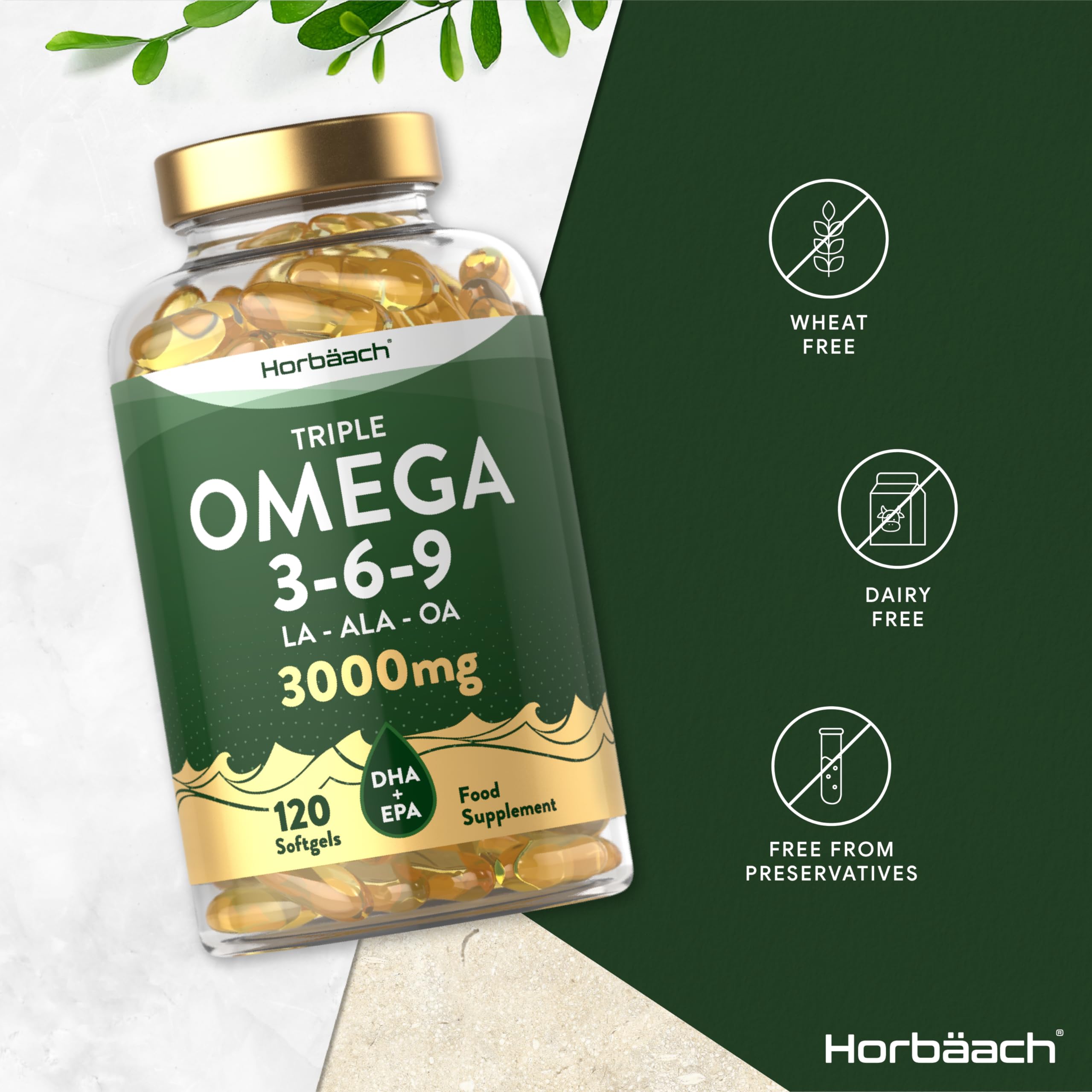Omega 3 6 9 Capsules High Strength | 3000mg | 120 Softgels | Triple Omega 369 Horbäach buy australia supplements