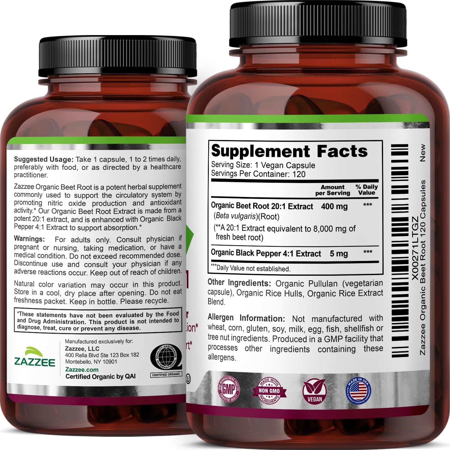 Zazzee USDA Organic Beet Root 20:1 Extract, 120 Quick Release Capsules | 4 Month Supply, Vegan, Nitric Oxide Support, Black Pepper Extract for Enhanced Absorption, Certified Kosher, Made in the USA Gsupps Australia