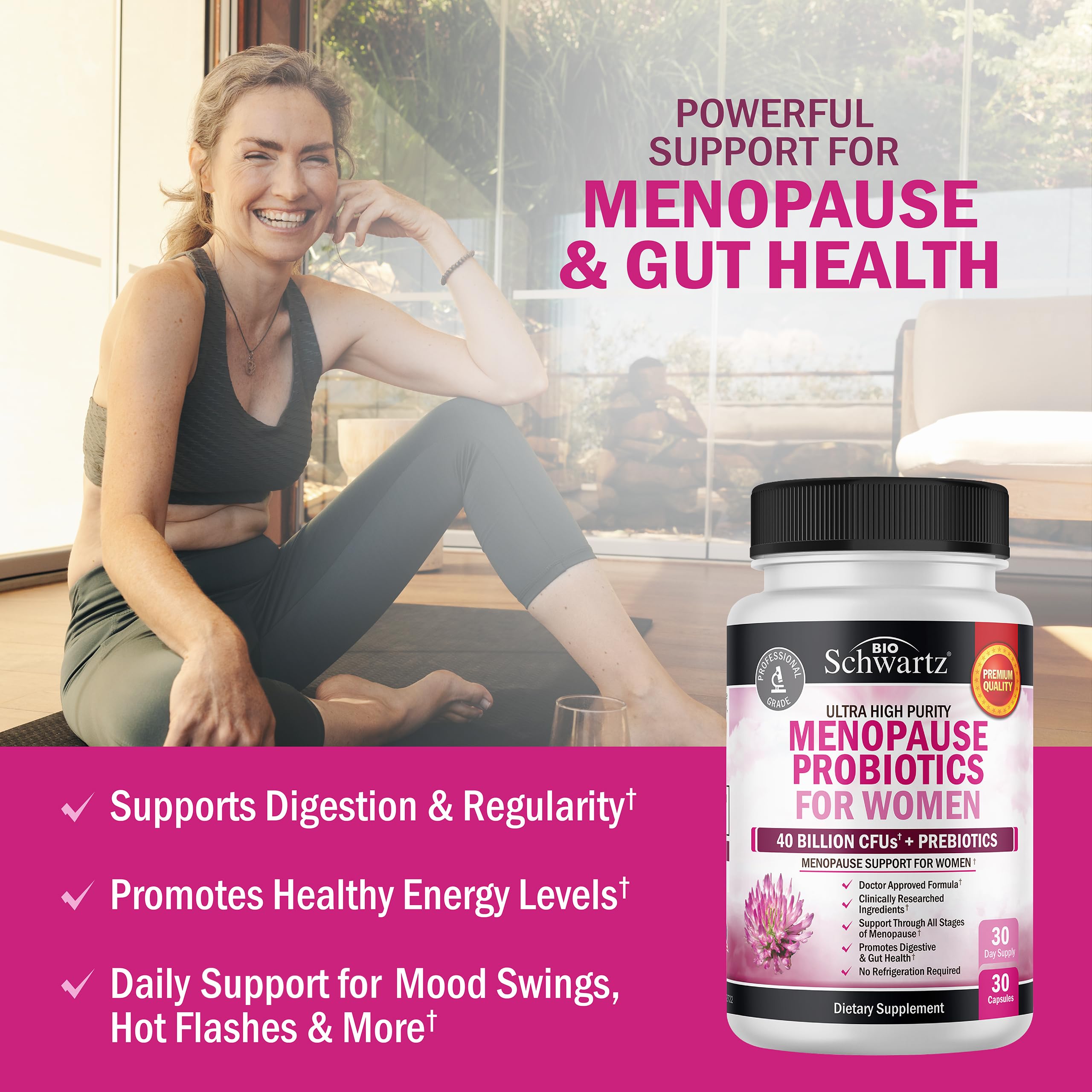 Menopause Supplements for Women - 40 Billion CFU Menopause Probiotics for Women - Support for Hot Flashes Night Sweats Mood Swings and Balance - Non-GMO, 30 Easy-Swallow Capsules, 30 Servings BioSchwartz buy australia supplements