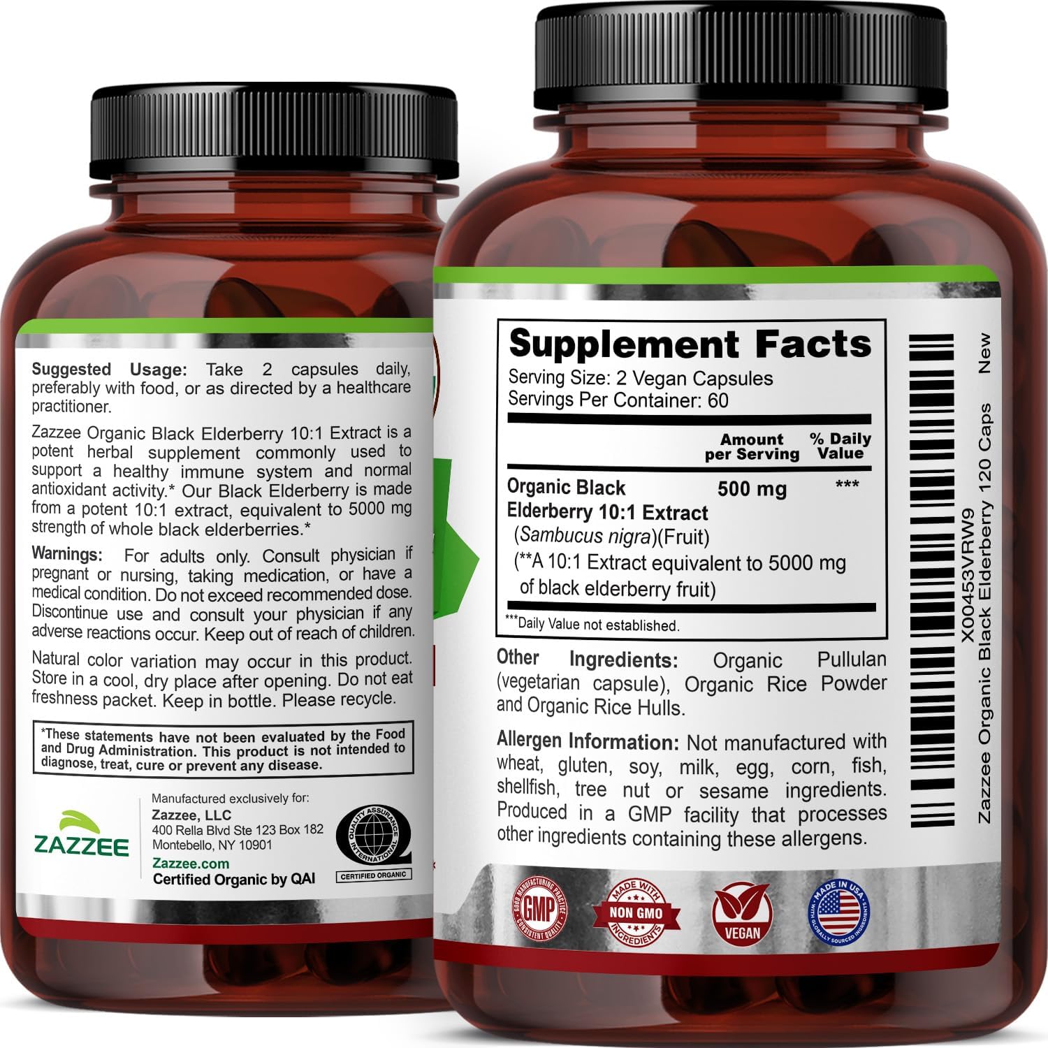 Zazzee USDA Organic Black Elderberry 10:1 Extract, 120 Vegan Capsules | 2 Month Supply, Sambucus Nigra, Antioxidant & Immune Support, Concentrated 10X Extract, All-Natural, Non-GMO, Made in the USA Gsupps Australia