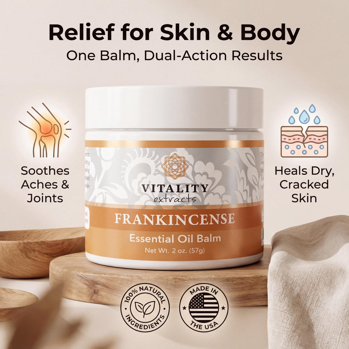 Vitality Extracts Frankincense Essential Oil Balm (2oz) – Boswellia Serrata, Beeswax & Vitamin E, Deep Moisturizing Skin Balm for Dry, Cracked Skin, Soothing & Nourishing for All Skin Types Vitality