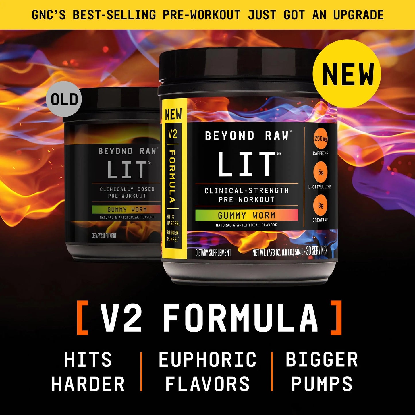 BEYOND RAW LIT V2 Clinical Strength Pre Workout Powder, Hits Harder, Bigger Pumps, Caffeine, L-Citrulline, Creatine, Gummy Worm, 30 Servings BEYOND RAW