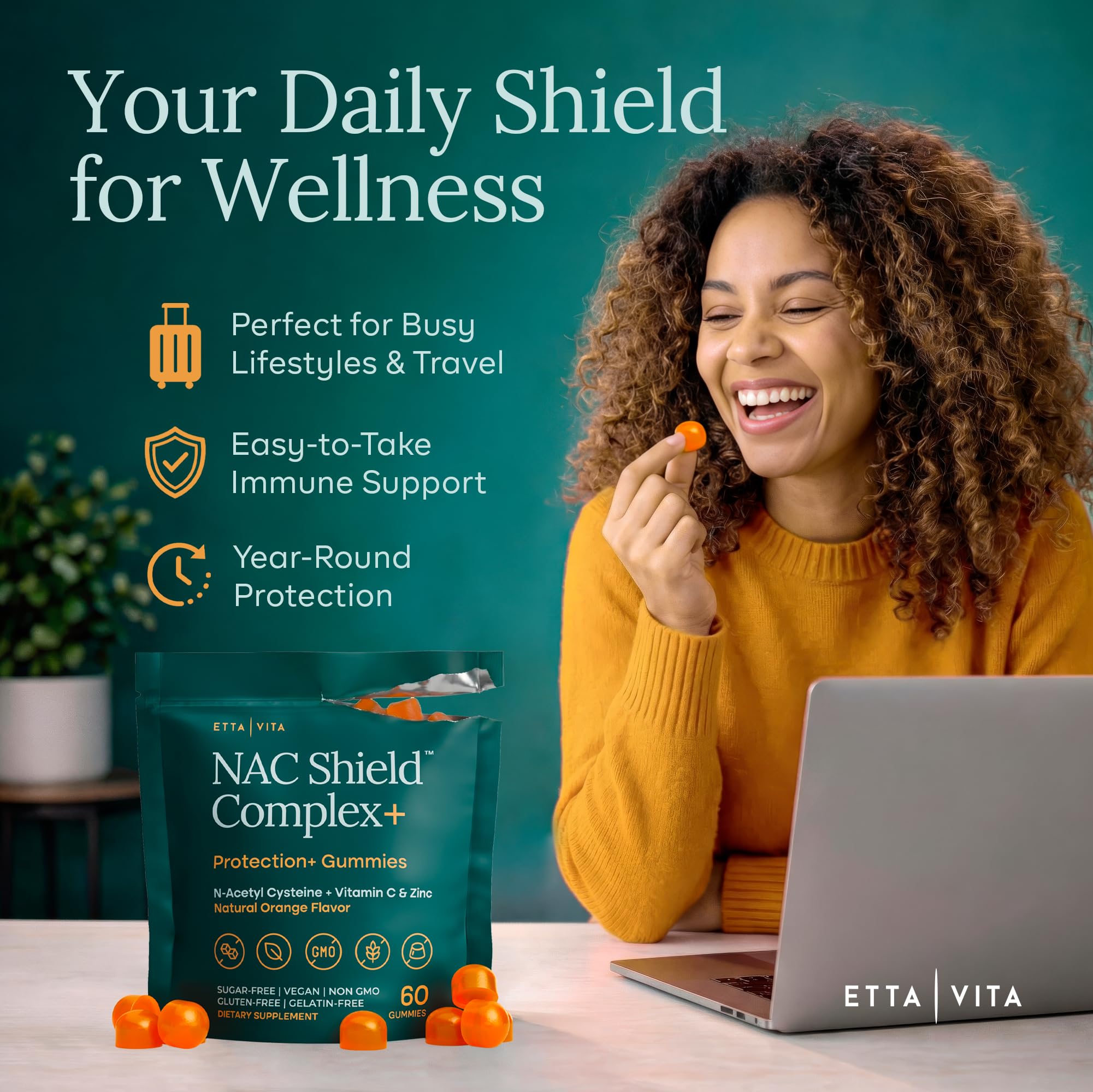 Sugar-Free NAC Gummies (Immune Support Complex) N-Acetyl Cysteine, Vitamin C & Zinc - Supports Respiratory Health, Liver Detox & Cleanse, Kidney Function, NAC Supplement for Kids and Adults - Vegan Etta Vita buy australia supplements