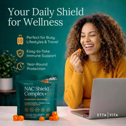 Sugar-Free NAC Gummies (Immune Support Complex) N-Acetyl Cysteine, Vitamin C & Zinc - Supports Respiratory Health, Liver Detox & Cleanse, Kidney Function, NAC Supplement for Kids and Adults - Vegan Etta Vita