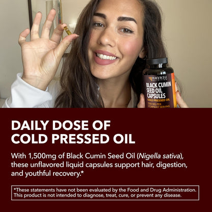 Black Seed Oil Capsules, Vegan, Non-GMO, Cold-Pressed Nigella Sativa, 90ct | 1500mg Per Serving Black Cumin Supplement for Skin Health, Immune Function, and Digestive Health, Unflavored, 30 Servings Gsupps Australia