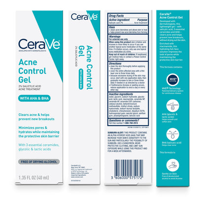 CeraVe Acne Control Gel, 2% Salicylic Acid Treatment With Glycolic Acid + Lactic Acids CeraVe