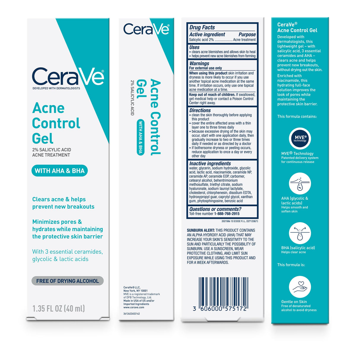 CeraVe Acne Control Gel, Salicylic & Glycolic Acid Face Treatment, 1.35oz CeraVe