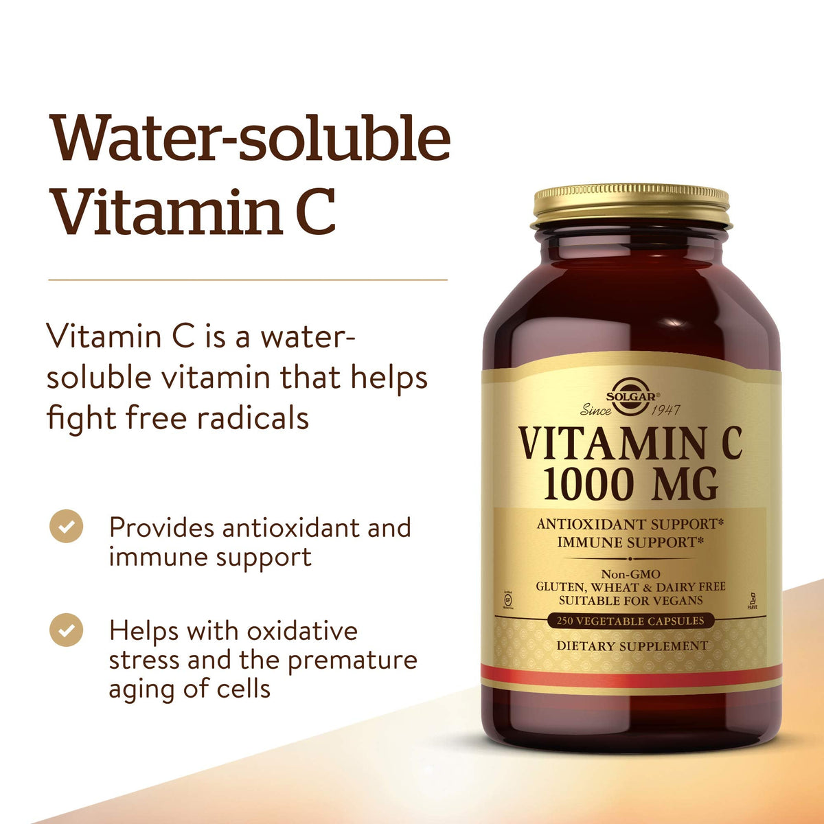Solgar Vitamin C 1000 mg, 250 Vegetable Capsules - Antioxidant & Immune Support - Overall Health - Healthy Skin & Joints - Bioflavonoids Supplement Solgar