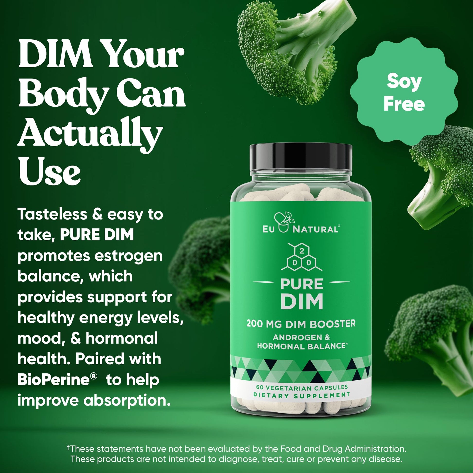 DIM Supplement Pure 200 Mg for Women or Men – Estrogen Hormone Balance Supplement for Energy, Fatigue, Stress, Menopause, Hot Flashes – Enhanced Bioavailability BioPerine – 60 Vegan Soft Capsules Eu Natural buy australia supplements