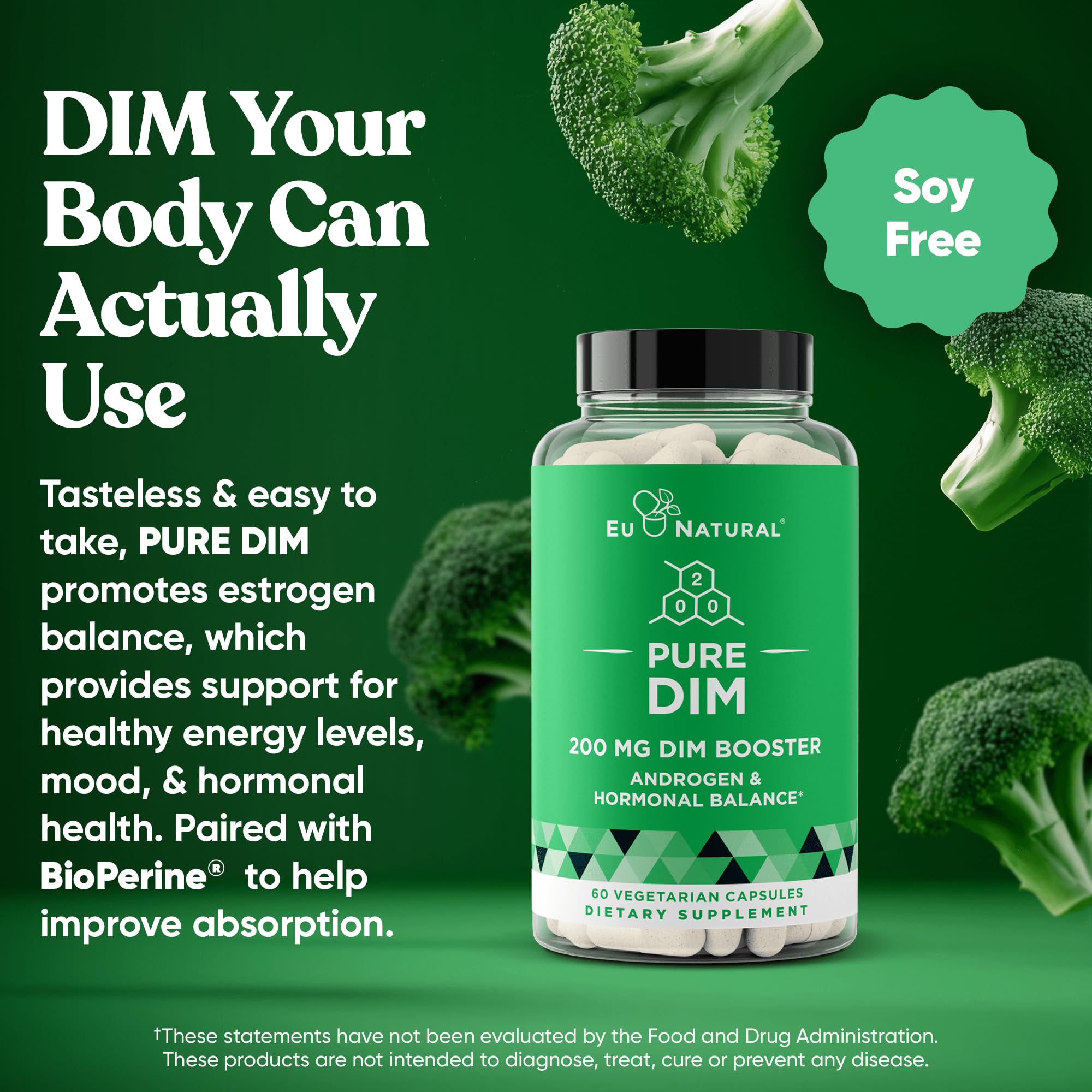 DIM Supplement Pure 200 Mg for Women or Men – Estrogen Hormone Balance Supplement for Energy, Fatigue, Stress, Menopause, Hot Flashes – Enhanced Bioavailability BioPerine – 60 Vegan Soft Capsules Eu Natural buy australia supplements