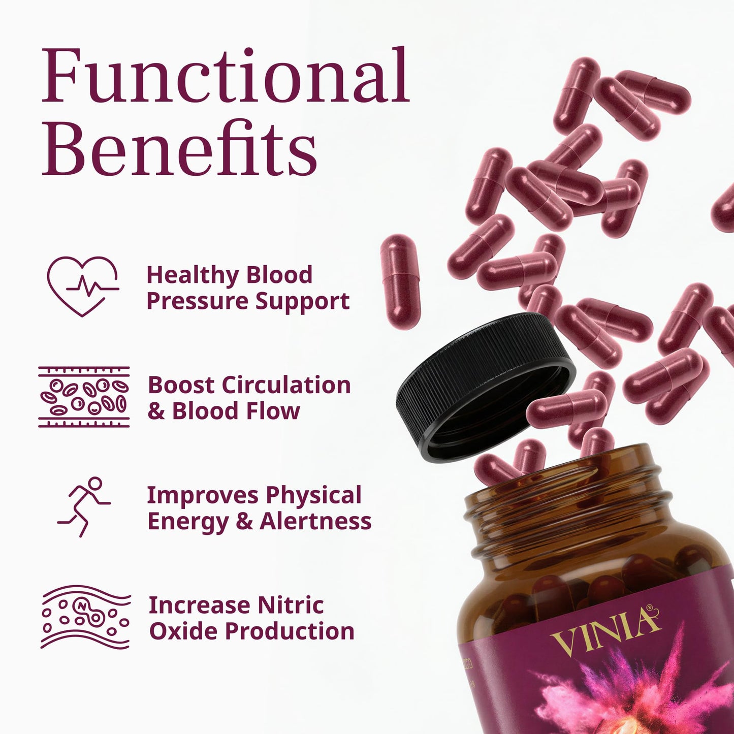 VINIA Piceid Resveratrol Supplement Capsules. Increases Blood Flow and Nitric Oxide. Blood Pressure and Heart Health Support VINIA