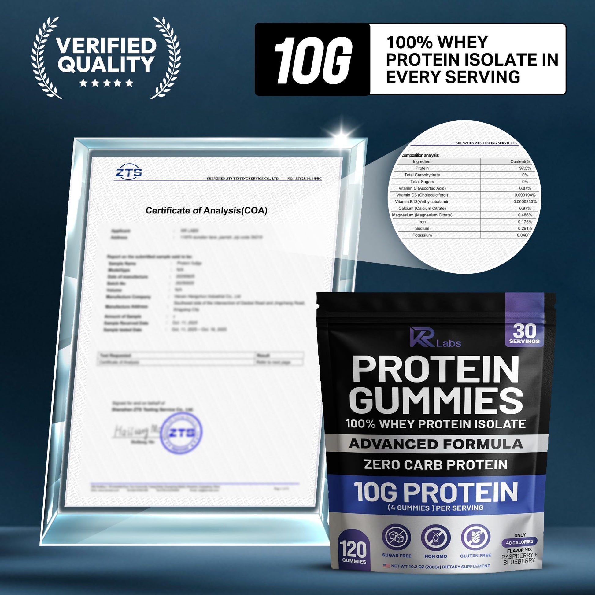 KR Labs Zero Carb 100% Pure Whey Isolate Protein Gummies | 300g Total Protein per Bag | 10g per Serving Plant Based with Vitamins for Men & Women KR Labs buy australia supplements