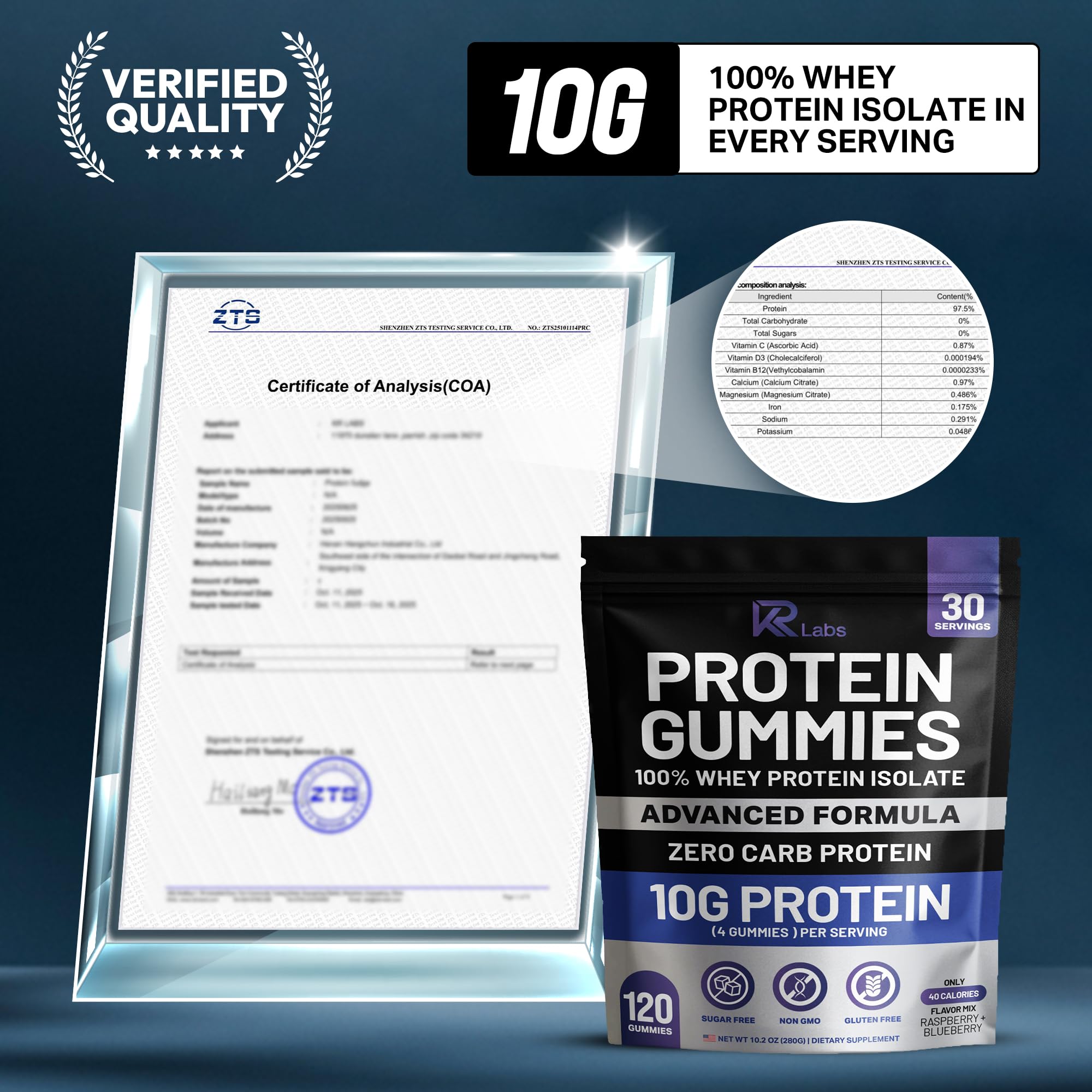 KR Labs Zero Carb 100% Pure Whey Isolate Protein Gummies | 300g Total Protein per Bag | 10g per Serving Plant Based with Vitamins for Men & Women KR Labs buy australia supplements