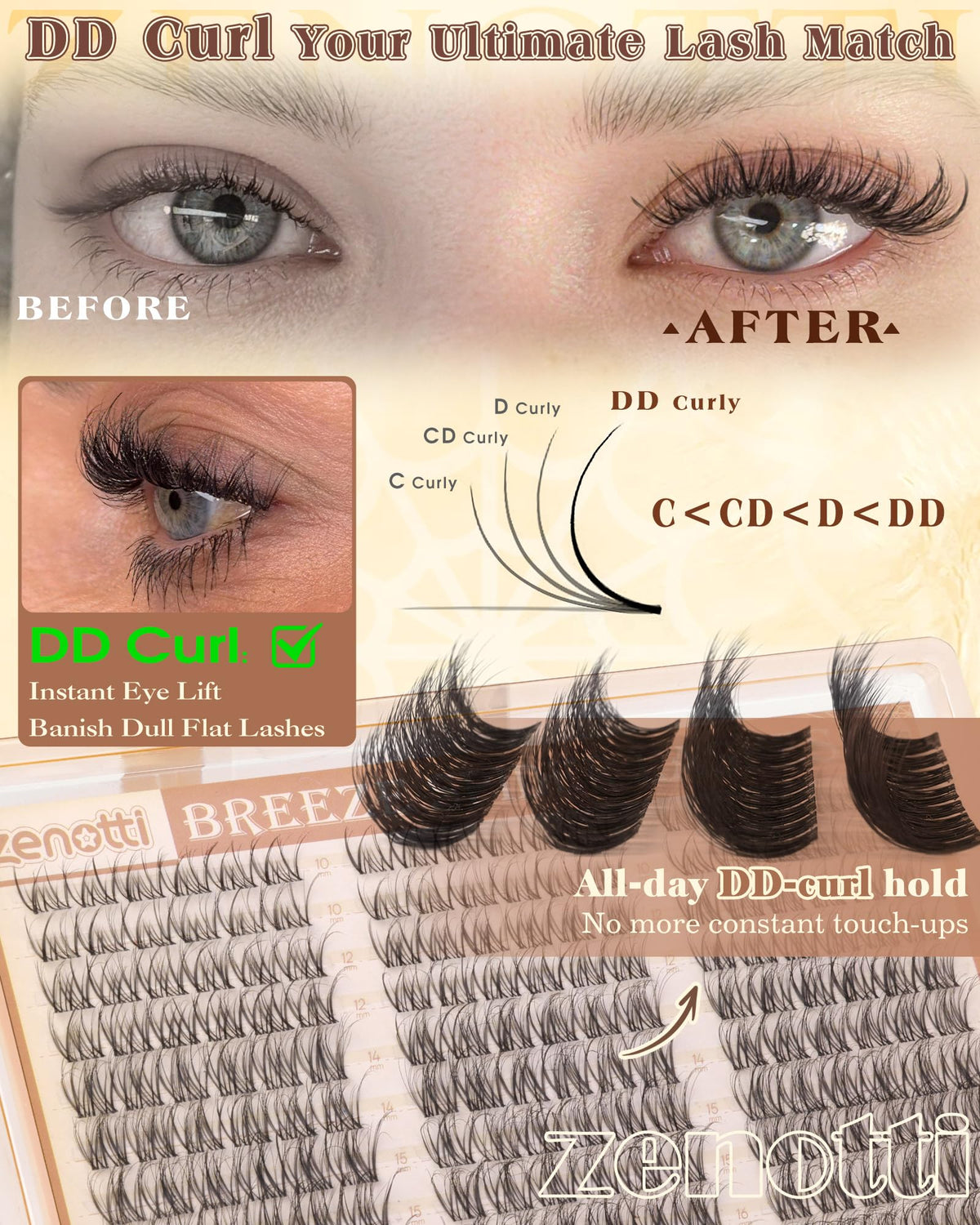 Spider Breeze Lash Clusters DD Curl 180PCS Natural Eyelash Clusters Wispy Cluster Eyelash Extensions Breeze Venus Lashes Cluster with Invisible Band Kim K Style Eyelash Extensions by zenotti zenotti