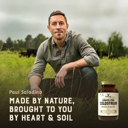 HEART & SOIL 100% Grass Fed & Finished Colostrum Supplement from Regenerative Cattle for Gut, Muscle & Immune Health – 3000mg Bovine Colostrum Capsules - Gut Health for Men & Women –180 Capsules