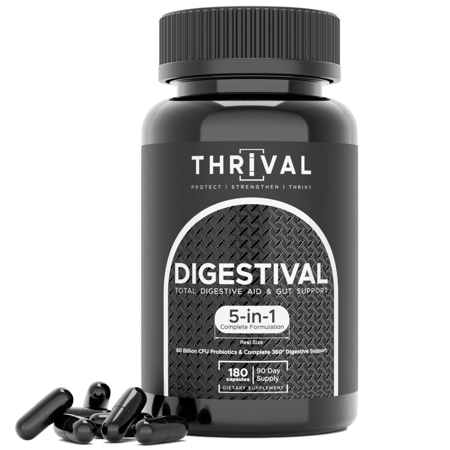 DIGESTIVAL 5-in-1 Gut Health Formula: Probiotics, Prebiotics, Enzymes, Gut Healing & Bloat Relief with 53 Ingredients, 60 Billion CFU, and Advanced Support for IBS, Thrival