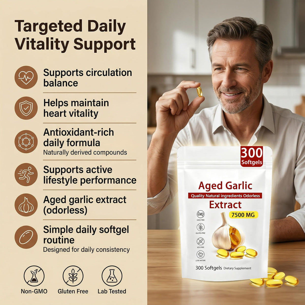 Aged Garlic Extract – 300 Count Odorless Garlic Supplement for Heart & Immune Support – Non-GMO, All-Natural Softgels, 2-Year Matured for Antioxidant Wellness (1) NAPEXIX