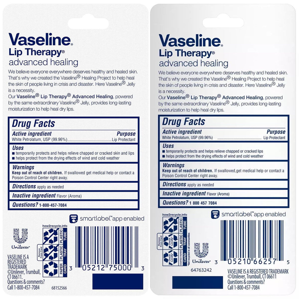 Vaseline Lip Therapy Advanced Healing 3-Pack – White Petroleum Moisturizing Lip Balm for Extremely Dry Lips, 0.35 Oz Ea Vaseline